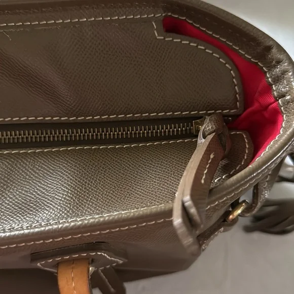 Dooney & Bourke Davis Leather Tote Bag Olive Green Zipper Preowned - Picture 14 of 16